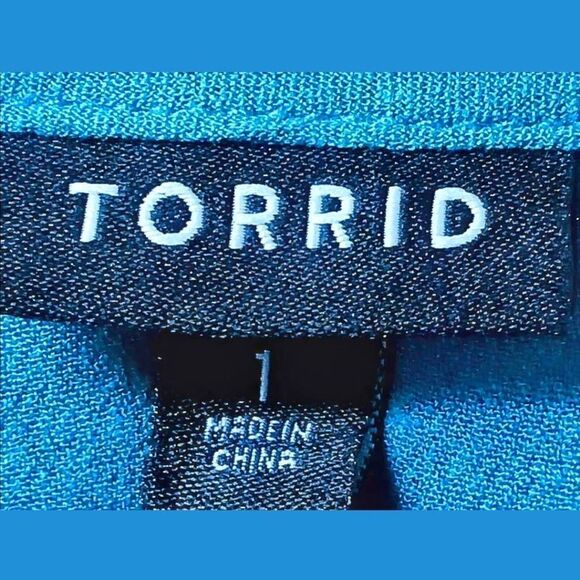 TORRID Plus Size Teal Crepe Strappy Criscross Blouse. - Picture 9 of 14